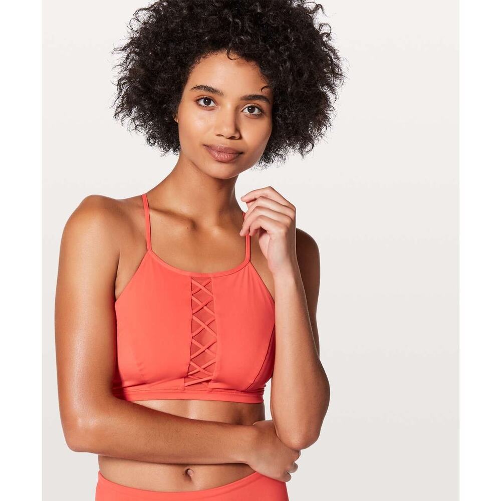 Lululemon Shoreline Top Size 8 Red Stretch Lace-Up Mesh Window Athletic Swimwear